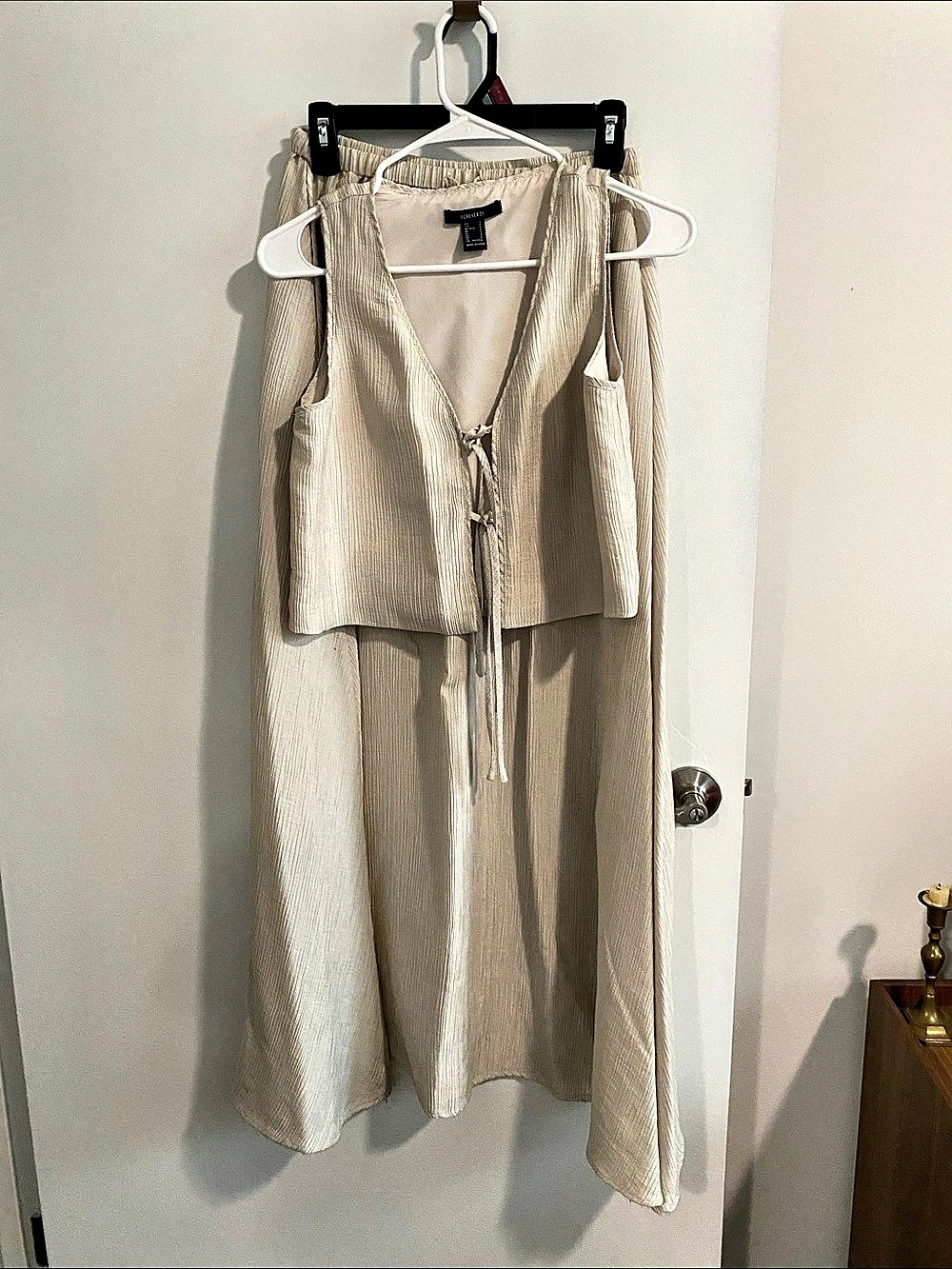 Open Front Vest and Maxi Skirt Set in Cream